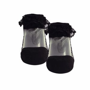 Fancy black socks with lace trim for girls, Formal socks for dressy baby outfits, Baby black dress socks with ruffles  - INCLUDES 1 PAIR