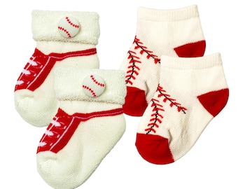 Baby baseball socks, Newborn sports socks, Baseball baby gift set, Baby sports photo prop accessories, Baby baseball outfit - 2 PAIRS