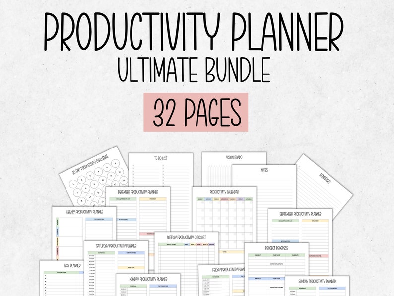 Productivity Planner Printable Bundle Productivity Template - Etsy