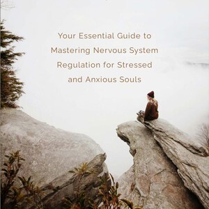 May include: A book cover with the title "Harmony Within: Your Essential Guide to Mastering Nervous System Regulation for Stressed and Anxious Souls" by Carole McCormack, CSM, CHYP, EFTCC. The cover features a person sitting on a rock overlooking a misty mountain landscape.