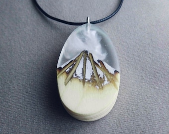 Snow mountain Wood resin jewelry, Snow mountain, Wood resin necklace, Resin wood pendant,Handmade jewelry, Gift for Her, Birthday gift,Epoxy