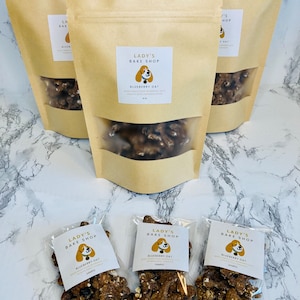 All-Natural Homemade Blueberry Oat Bones Crunchy Gourmet Dog Treats, gift for dogs and dog lovers