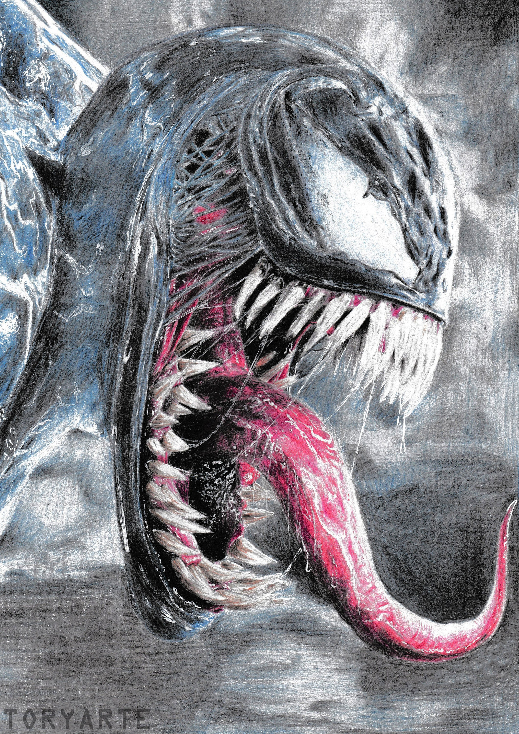 Venom realista Dibujo a lápiz de color Arte de pared - Etsy España
