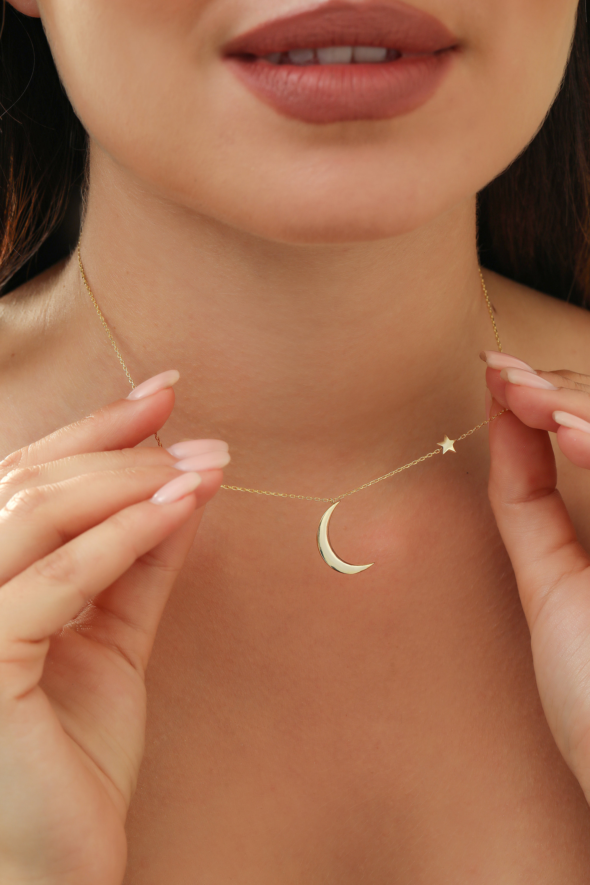 Gold Crescent Moon and Star Necklace: Personalized Celestial Jewelry