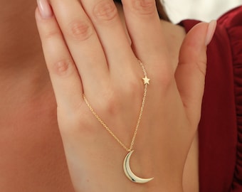 Unique Moon with Star Necklace, Mothers Day Gift for Mom, 925k Silver Necklace