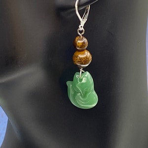 Drop Earrings Fox and Tiger&#39;s Eye, 925 Sterling Silver