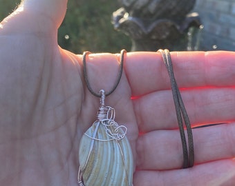 Wire Wrapped Natural Seashell Pendant Necklace, Beach Wedding