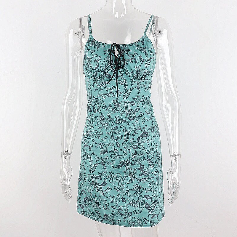 Y2k Dress Women Mini Dresses Green Graphic Spaghetti Strap - Etsy