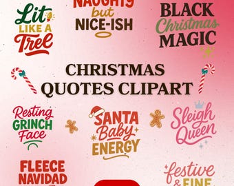 Christmas Quotes Clipart PNG Bundle – 20 Hand-Lettered Holiday Sayings – Transparent PNGs for Shirts, Mugs, Stickers, Sublimation