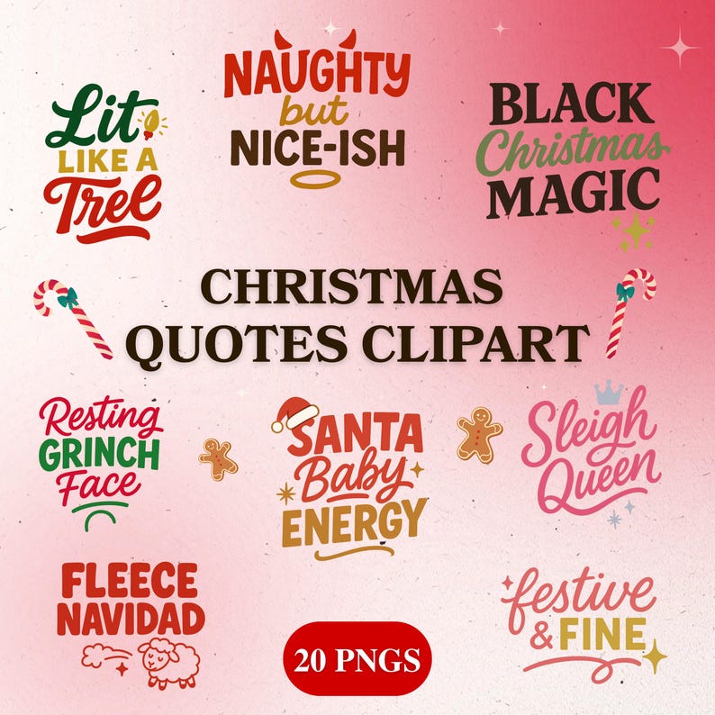 Christmas Quotes Clipart PNG Bundle – 20 Hand-lettered Holiday Sayings ...