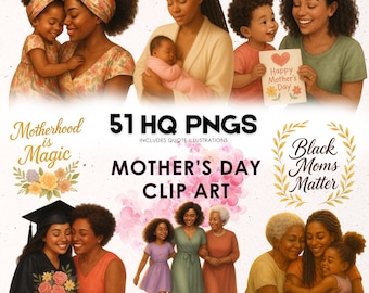 Mother’s Day Clipart Bundle – Black Family Love | 51 PNG Images | Black Moms, Children, Family Quotes, Digital Art