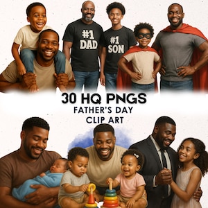 Father’s Day Clipart Bundle | Black Fathers & Kids | PNG Digital Download | African American Dad Clipart | Hyper Realistic Digital Art
