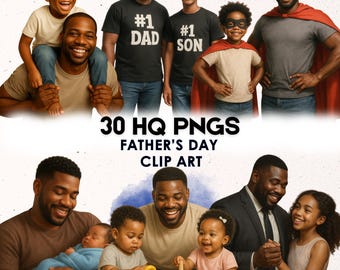 Father’s Day Clipart Bundle | Black Fathers & Kids | PNG Digital Download | African American Dad Clipart | Hyper Realistic Digital Art
