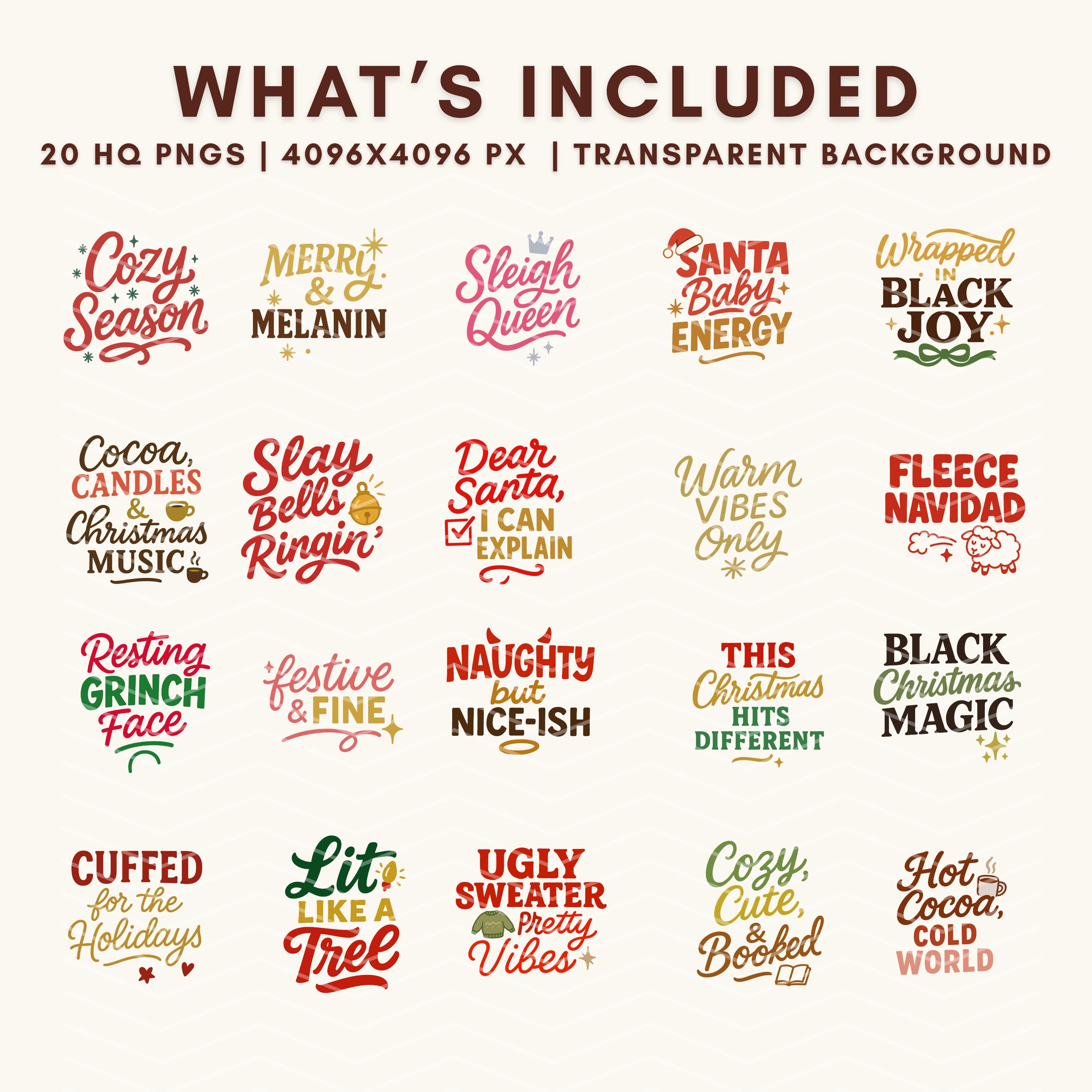 Christmas Quotes Clipart PNG Bundle – 20 Hand-lettered Holiday Sayings ...