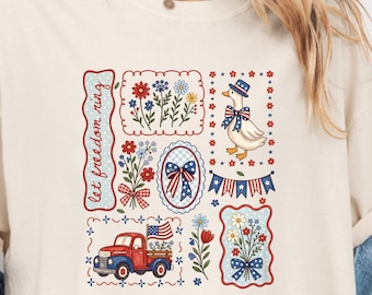 Camiseta Comfort Colors® Cottagecore Floral USA Goose, Camiseta Country 4th of July, Camiseta Patriotic Goose, Camiseta Farmhouse, Camiseta Gardenin