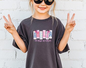 Custom 100 Days of School Shirt Girl, Personalized Name 100th Day T-Shirt, Colorful Patchwork Letters, 100 Days Smarter, Youth School Tee