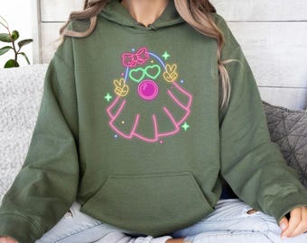 Witchy Halloween Neon Sweatshirt, Coquette Ghost Neon Sweatshirt, Spooky Season Girly Ghost Hoodie, Halloween Party Gift, Cute Girly Ghost