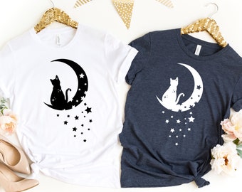 Moon Cat Stars Shirt, Cat Star Shirt, Luna Cat Shirt, Magical Cat Shirt, Moon Star Animal Shirt, Cat Lover Tee, Cat In The Moon T-Shirt