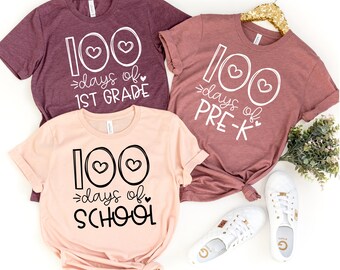 100 Days Of School Shirt, 100 Day Shirt, 100 Days Of 1st Grade, Pre-K Shirt, Teacher Shirt, Heart, 100th Day of School Shirt, Student Shirt