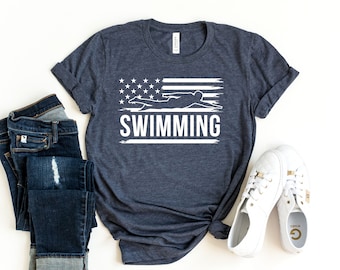 Swimming American Flag Shirt, Swimmer Gifts , Swim Coach Shirt, Swim Team Shirt, Swim Mom Shirt, Swimming T-Shirt, USA Swimming Sports Shirt