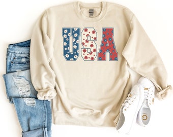 Retro USA Sweatshirt, Usa Crewneck, 4th of July Sweatshirt, Independence Day Outfit, American Flag Sweatshirt, US Flag Sweatshirt, USA Sweat