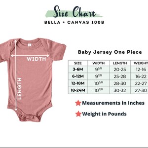 a baby bodysuit with measurements for the size of it