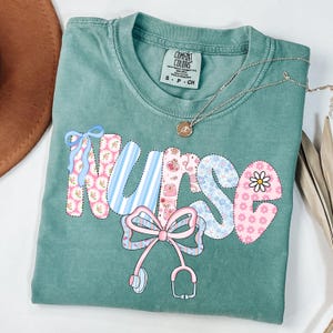 Preppy Floral Nurse Comfort Colors® Shirt, Cute RN Tshirt, Coquette Nursing Tee, Nurse Bow Tshirt, Nurse Appreciation Gift, Gift for Nurse