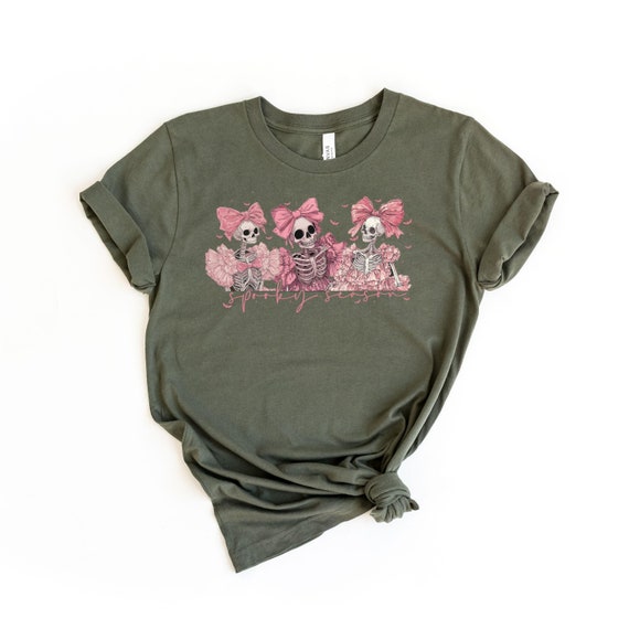 Pink Halloween Cute Skeleton Shirt, Coquette Bow Halloween Shirt, Pink Halloween Shirt, Skull Shirt, Spooky Season Tee, Funny Skeleton Shirt