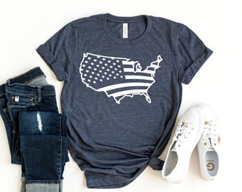 American Flag Map Shirt, USA Flag Shirt, Forth of July Shirt, American Flag Tshirt, 4th of July Shirt, Patriotic Shirt, July Fourth Shirt