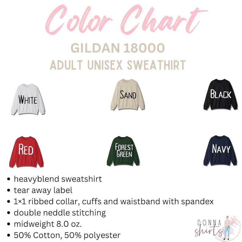 the color chart for an adult unisex sweater