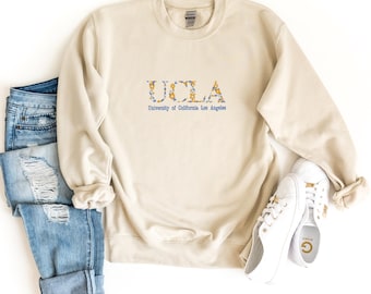 Sudadera universitaria con bordado floral personalizado, sudadera universitaria estética, cuello redondo extragrande para campus, regalo de graduación, ropa para exalumnos