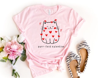 Cat Valentines Shirt, Cat Lover Shirt, Cute Cat Hearts Shirt, Couple Valentines Day Shirts , Valentines Day Gift,  Purr-fect Valentine Tee,