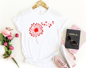Dandelion Heart Shirt, Valentine Flower Shirt,Valentine Tee,Wildflower Shirt,Dandelion Shirt Valentines Day,Lovers Shirt,Gift for Valentines