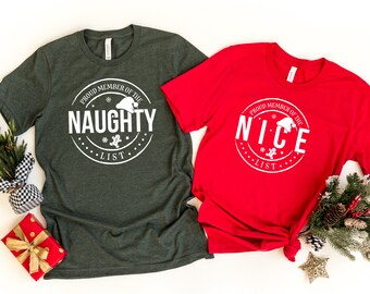 Naughty And Nice Christmas Couple T-Shirts - Funny Holiday Gift For Him & Her - View #8