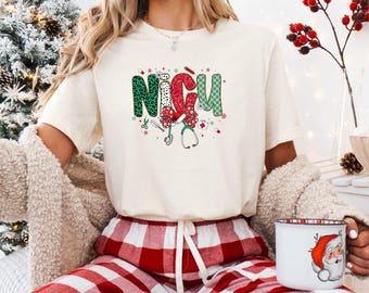 Comfort Colors® Nurse Christmas Shirt, Retro Checkered RN CNA NICU Tee, Cute Santa Hat Nursing Holiday Top, Gift for Nurse, Groovy Xmas