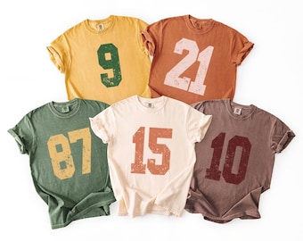 Comfort Colors® Custom Football Vintage Number T-Shirt, Retro Athletic Distressed College Football Shirt, Custom Number Shirt,Game Day Shirt