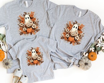 Cute Floral Ghost Shirt, Halloween Shirt, Retro Ghost Shirt, Vintage Floral Ghost Halloween Shirt, Flower Halloween Shirt, Retro Fall Shirt