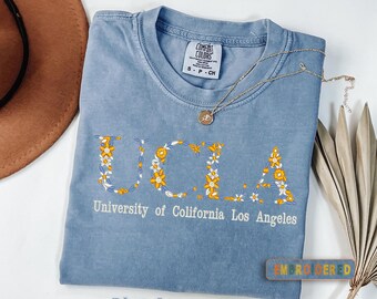 Comfort Colors®Embroidered Floral Graduation Tee, Vintage Floral Embroidered University T-Shirt, Personalized Greek Letter College T-Shirt