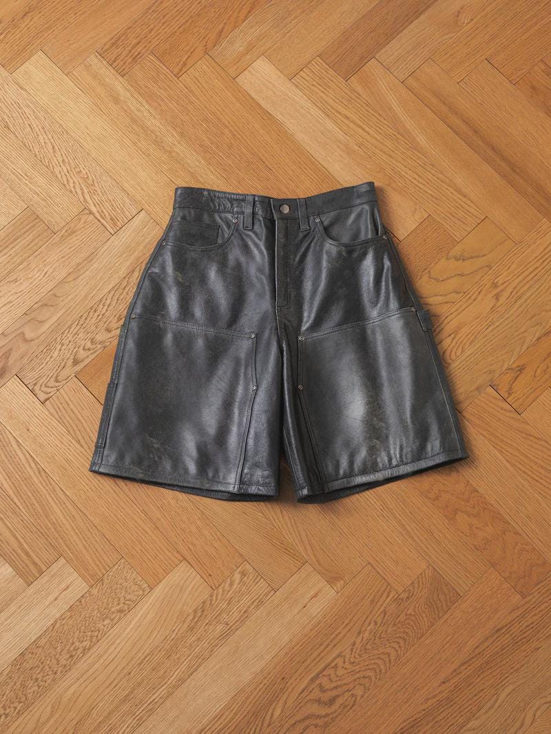 Distressed Genuine Leather Carpenter Shorts: Black Cowhide - Etsy