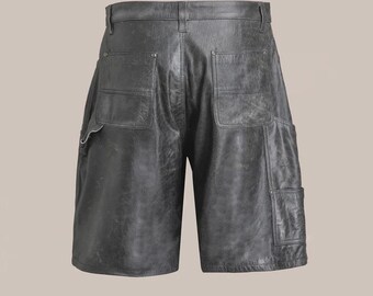 Distressed Genuine Leather Carpenter Shorts: Black Cowhide - Etsy