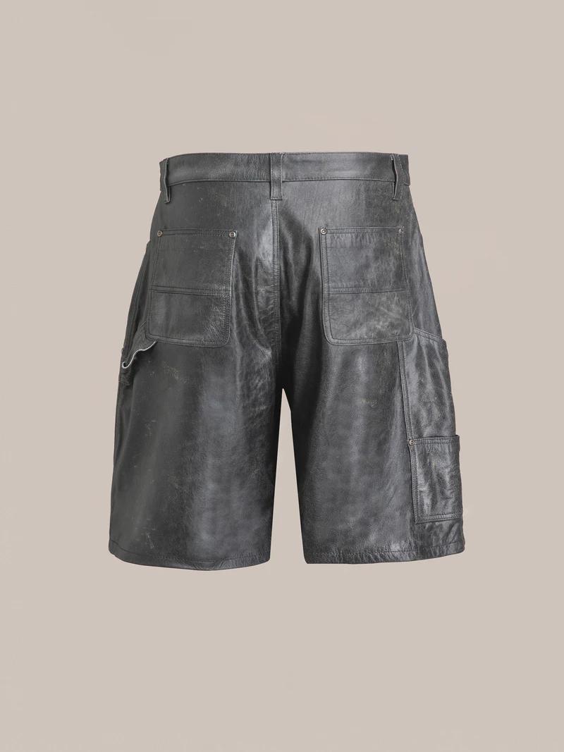 Distressed Genuine Leather Carpenter Shorts: Black Cowhide - Etsy