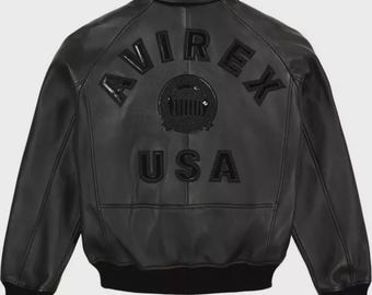 Avirex Men’s Black American bomber Flight style Genuine Cowhide Leather Jacket