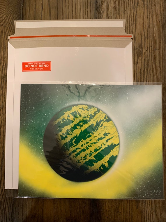 Green and Yellow Planet 11x14'' Heavy Poster Board Custom Spray Painted and  Sealed 