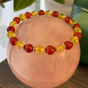 Carnelian Citrine Crystal 6mm Bracelet, handmade stretch beaded bracelet spiritual healing protection