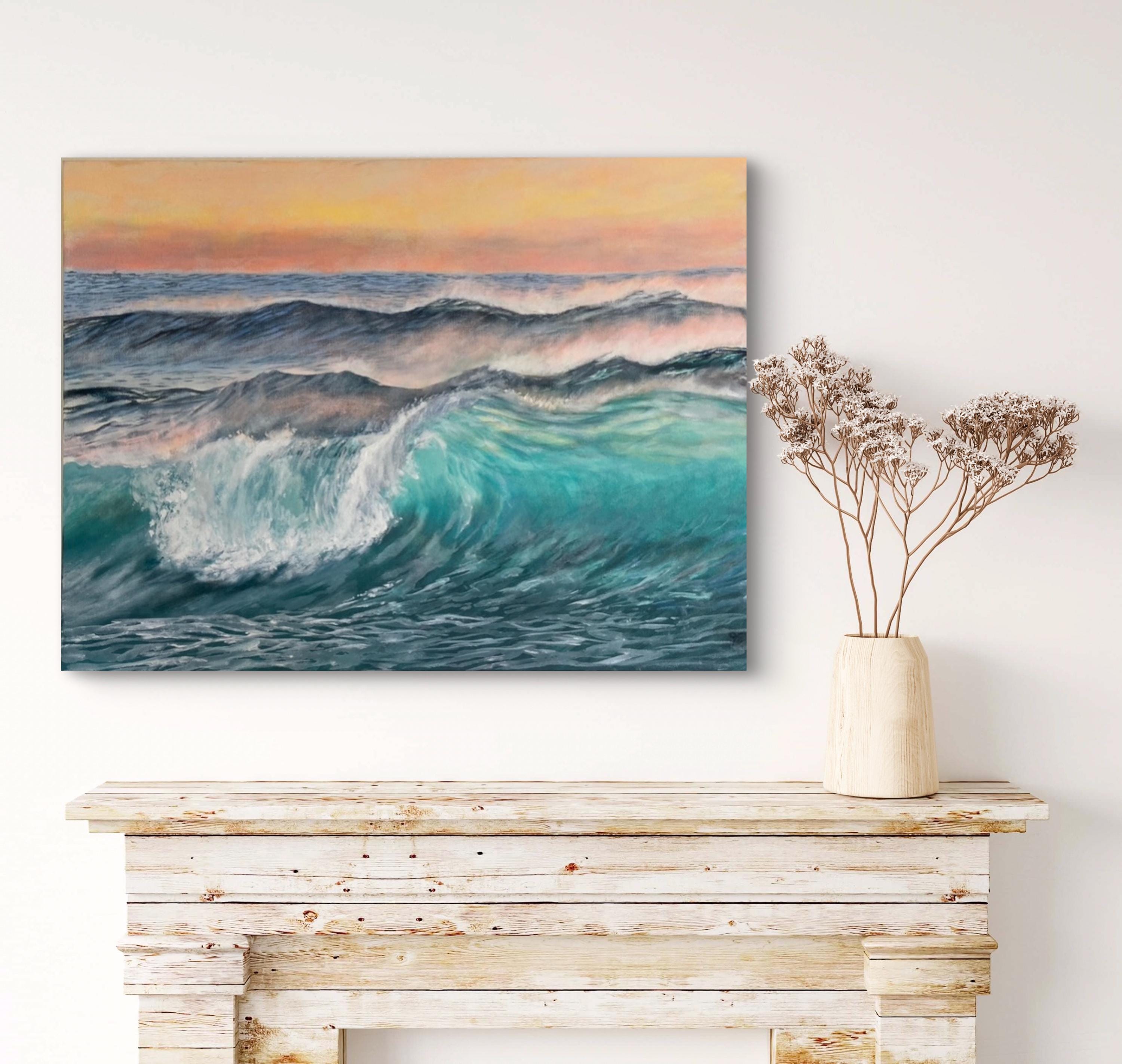 Original Ocean Sunset Painting: Colorful Acrylic Artwork on Canvas ...