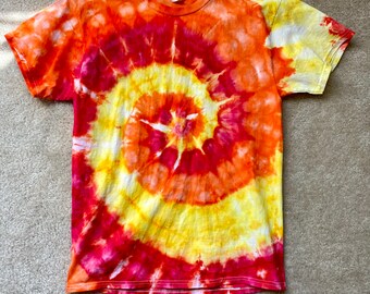 Red, Orange & Yellow Spiral Ice Tie Dye Shirt | Ice Dye | tie dye tee
