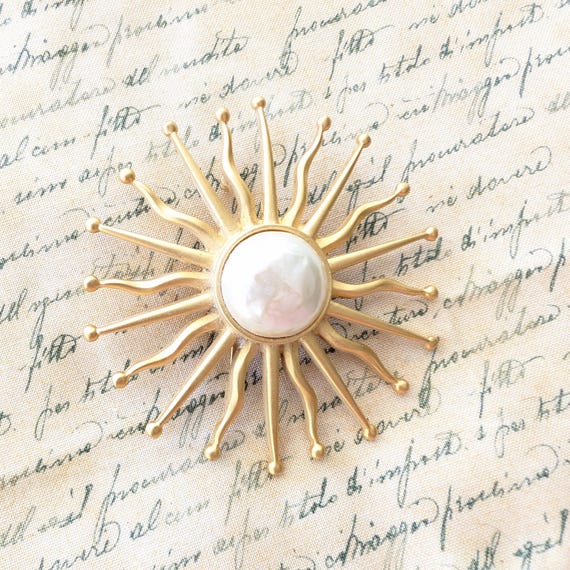 Karl Lagerfeld Faux Pearl Sun Brooch - image 1