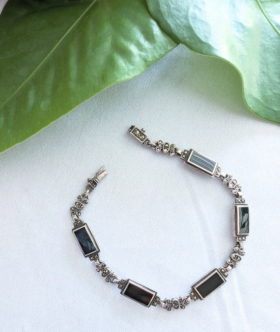 Vintage Art Deco Style Sterling, Onyx, and Marcasi