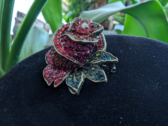 Joan Rivers Red and Green Rose Brooch Pin Mother'… - image 2