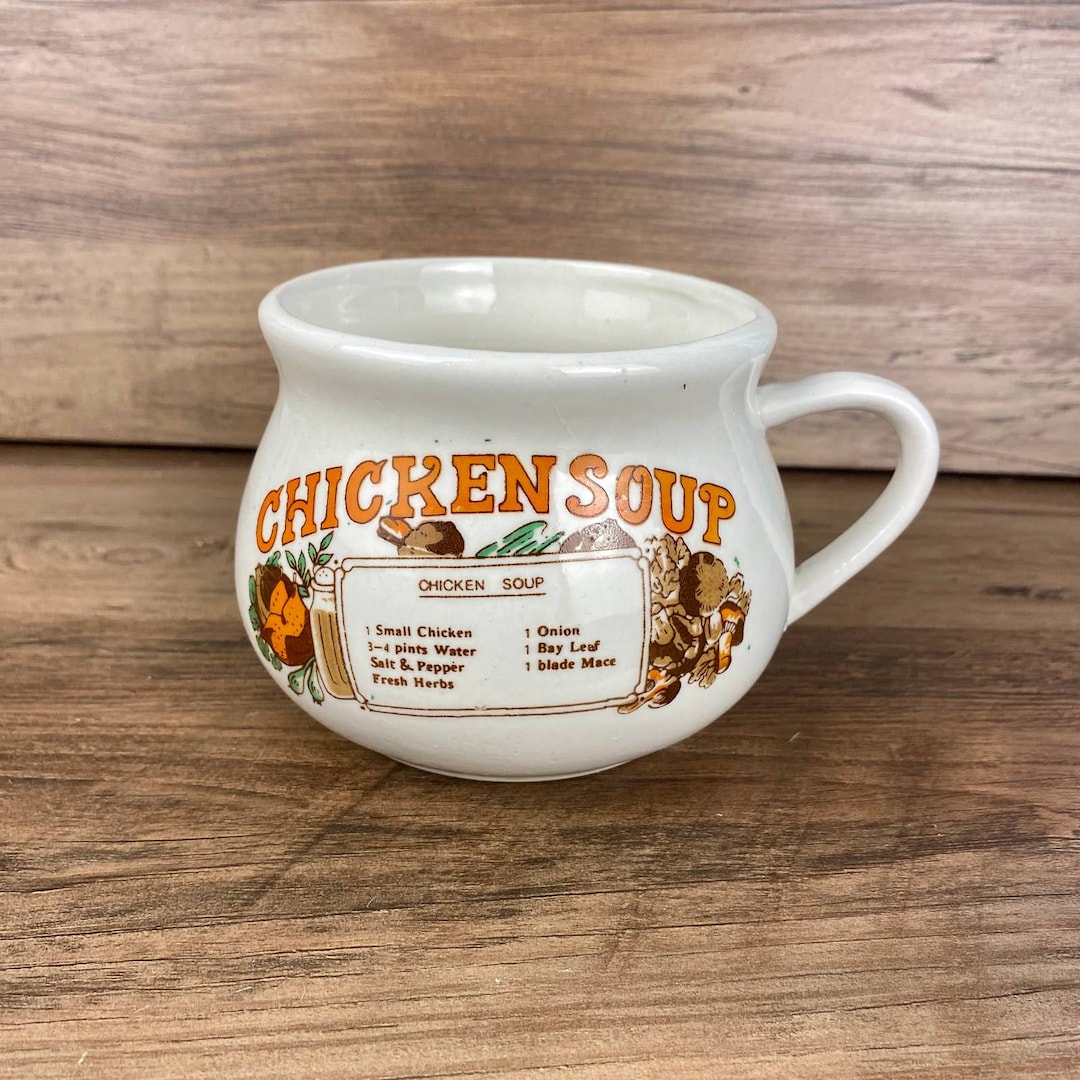 Vintage Chicken Soup Mug, With Recipe, Soup Cup, Soup Bowl With Handle